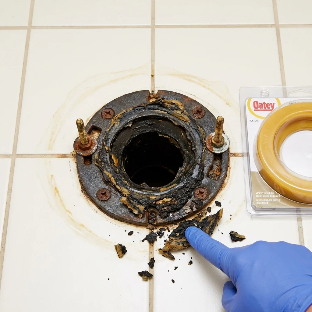 Failed wax ring showing water seepage at the base of a toilet in a Beaver, PA home