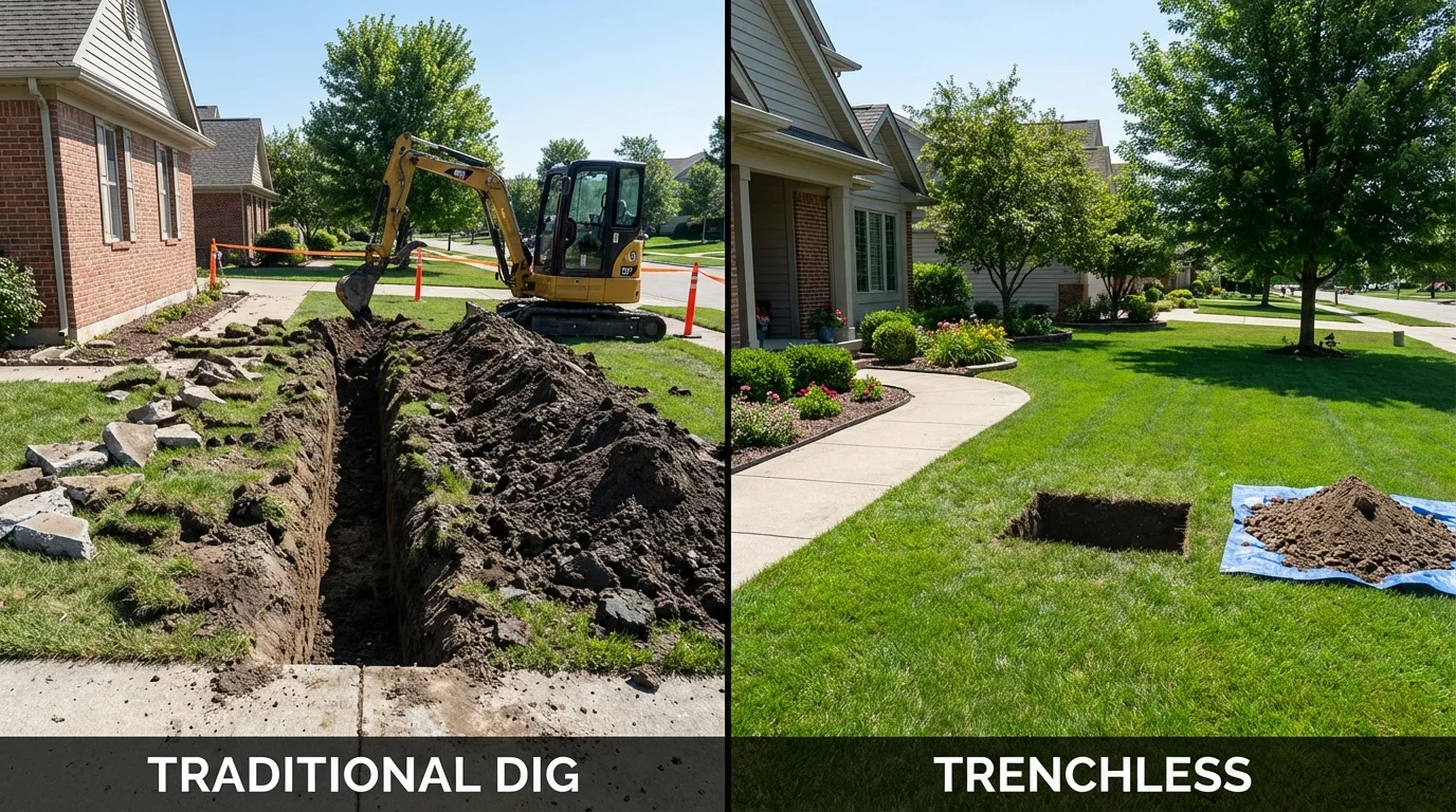 Trenchless sewer repair with minimal yard damage versus traditional excavation in Beaver, PA